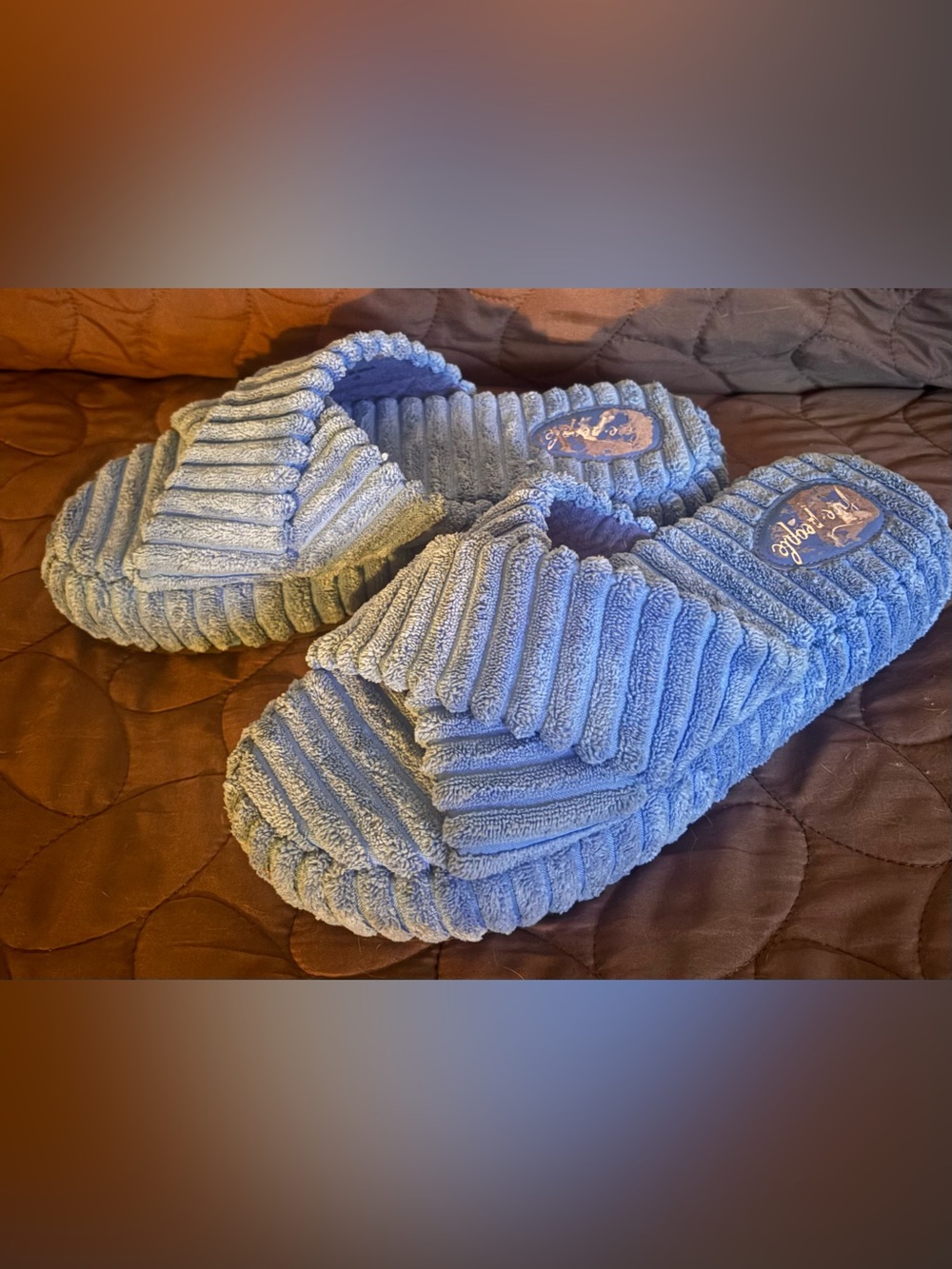 Free People Two Days In Ibiza Womens 10 Blue Ribbed Crisscross Platform Slides